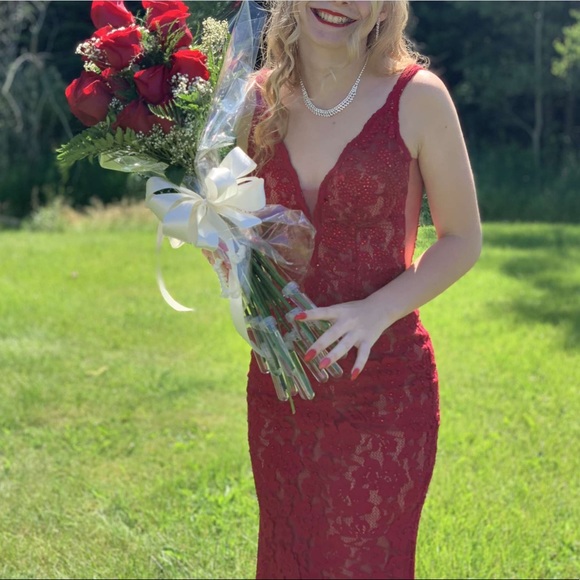 Chester & Felicity Red Sparkly Mermaid Prom Dress - Picture 7 of 8